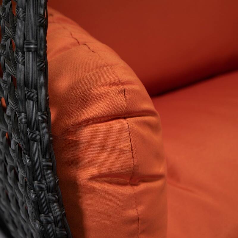 Patio 2-Person Hanging Egg Swing Chair Charcoal Wicker and Iron Frame Breathable Removable Cushion Covers by LeisureMod