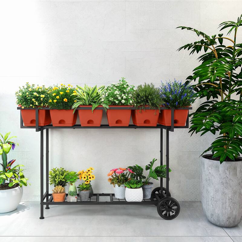 Raised Garden Bed Outdoor with Wheels Elevated Planter Box with Legs and Storage Shelf