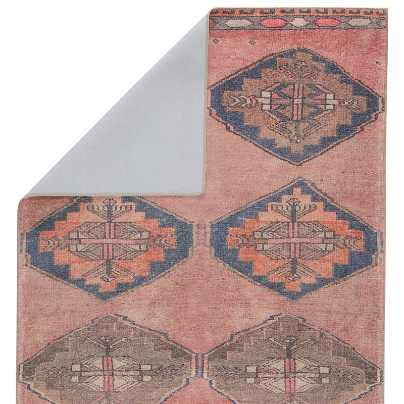 Mirta Machine Washable Medallion Pink/ Blue Area Rug