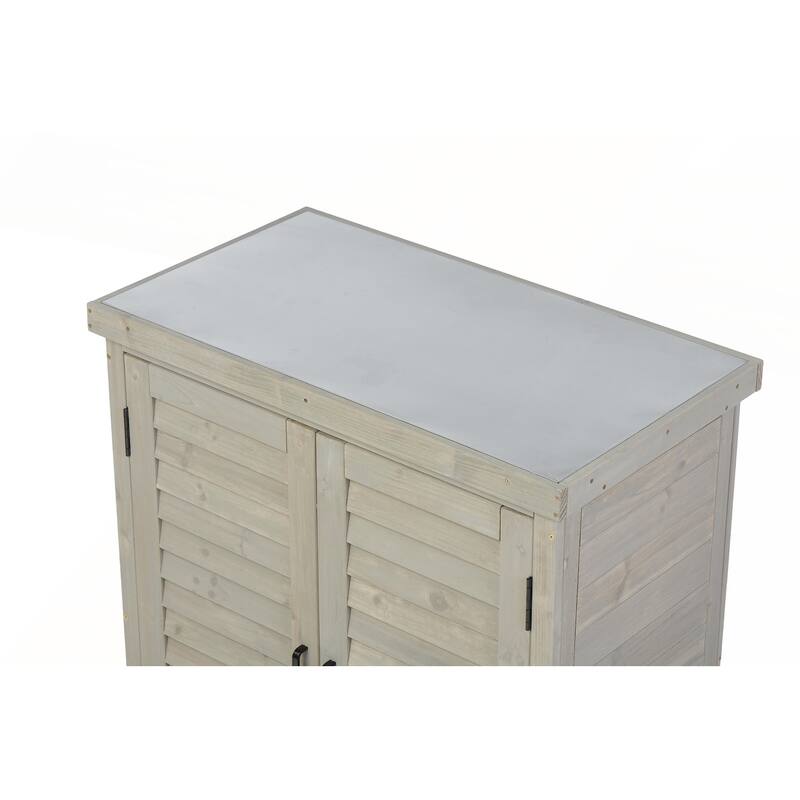 Potting Bench with Storage Cabinet and Metal Table Top