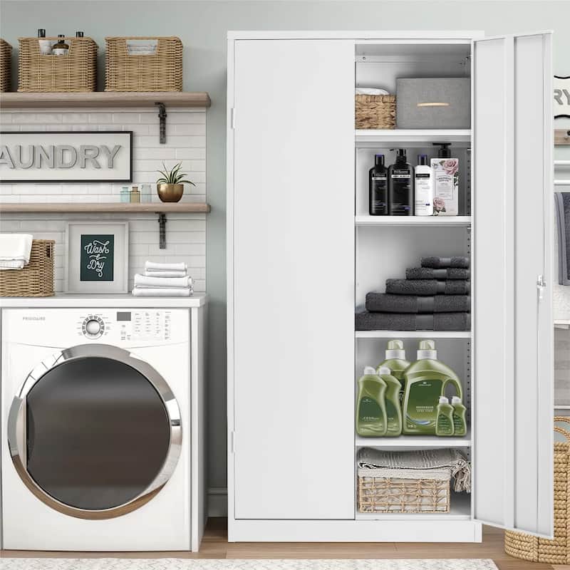 Tall Metal Locker Garage Storage Cabinet with Locking Doors and Adjustable Shelves for Office, Garage, Home, Pantry