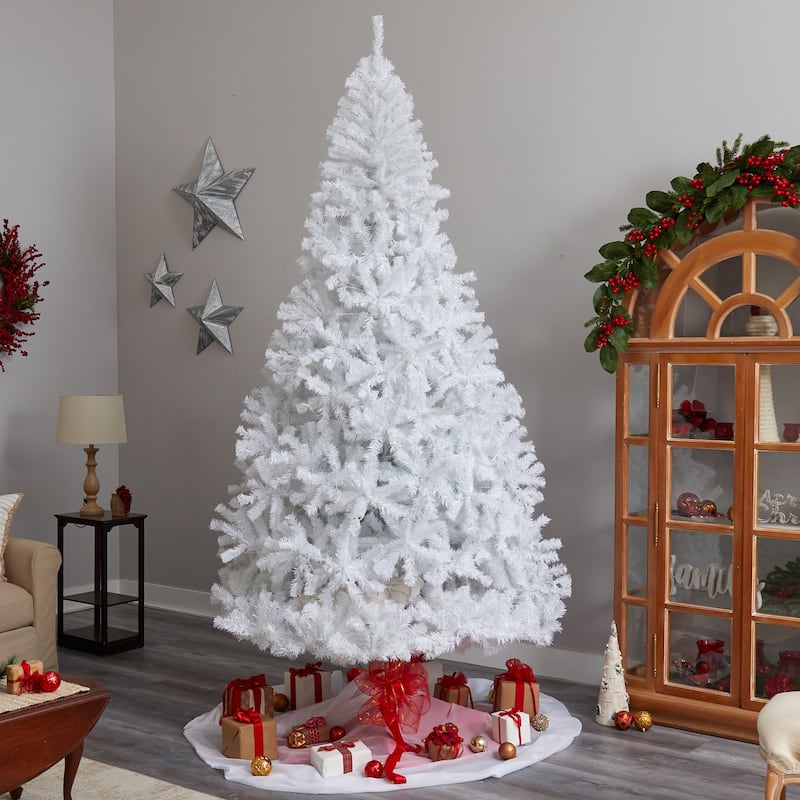9ft. White Artificial Christmas Tree with 1860 Branches and 650 LED Lights - Elegant Festive X-Mas Centerpiece