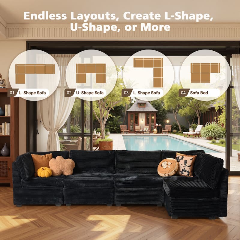 HOOOWOOO Modern Upholstery Fabric Sectional Sofa