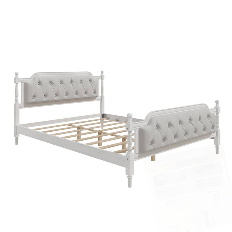 Traditional Style Upholstered Tufted Headboard Wooden Bed Frame