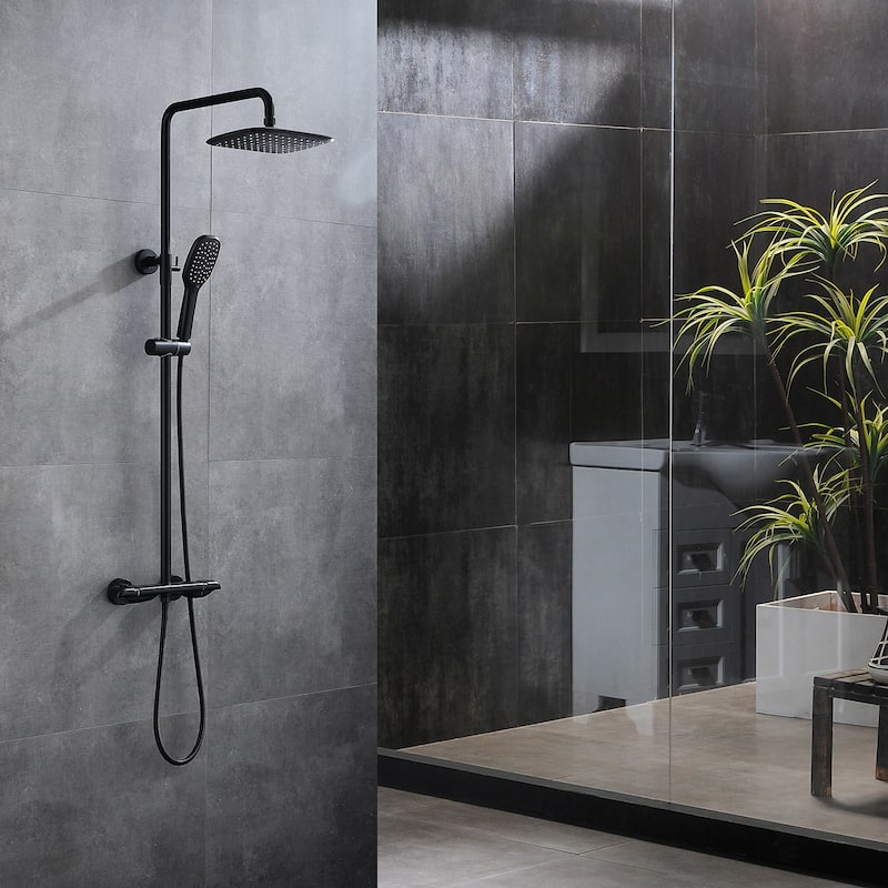 Rbrohant Matte Black Thermostatic Showerhead and Hand Shower - Matte Black