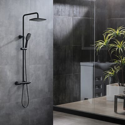 Rbrohant Matte Black Thermostatic Showerhead and Hand Shower