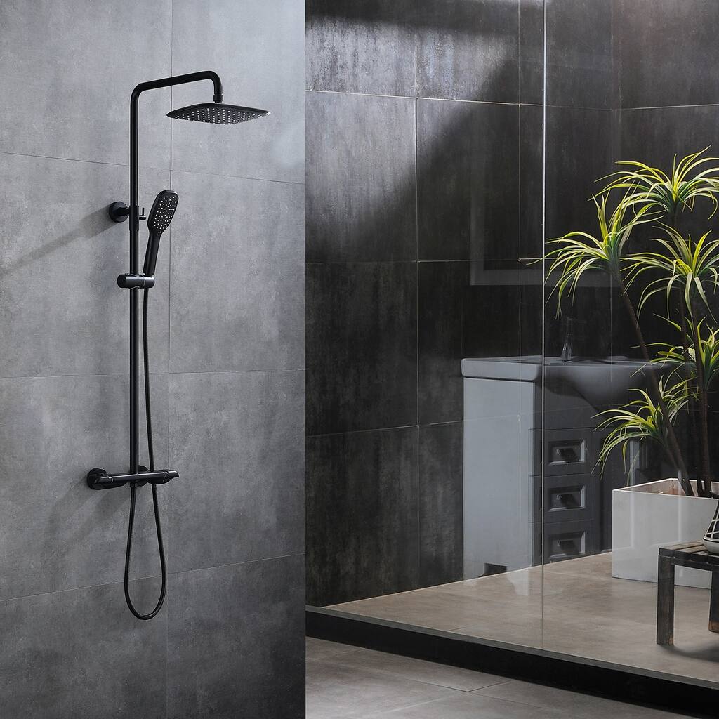 Rbrohant Matte Black Thermostatic Showerhead and Hand Shower