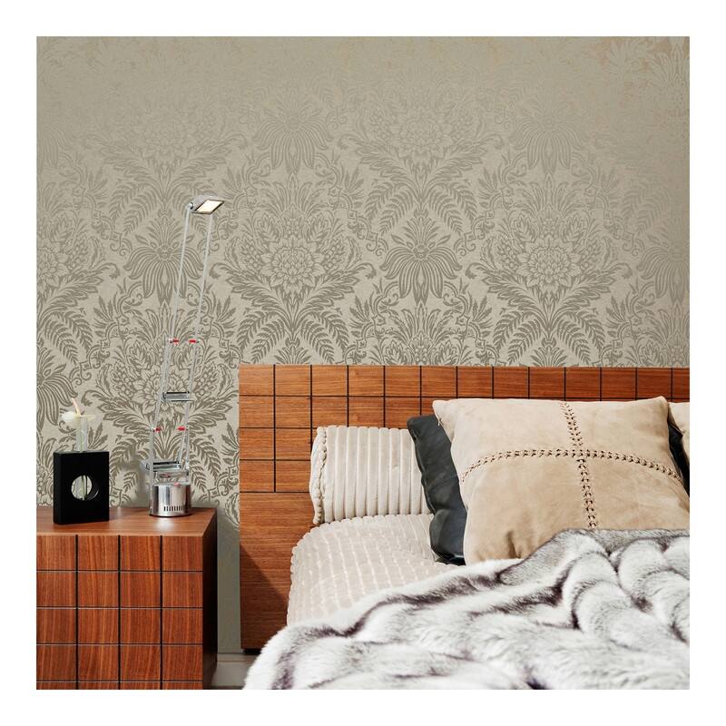 Crown Signature Beige Damask Wallpaper - 20.5 x 396 x 0.025