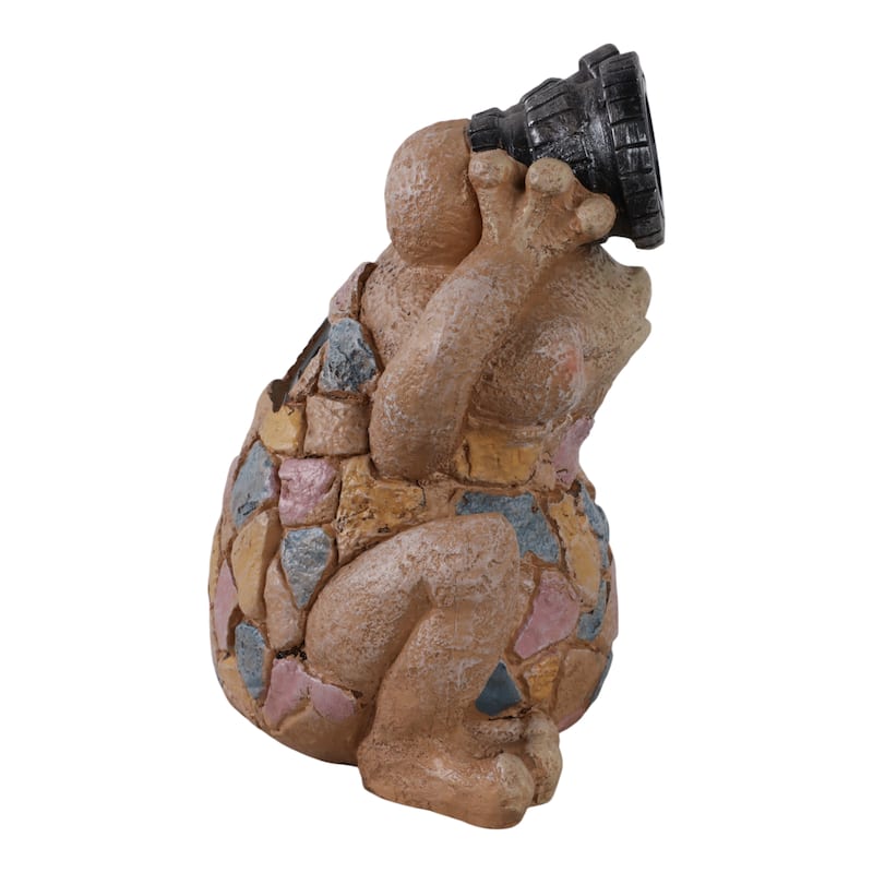 Resin Frog Statuary Solar-Powered Light-Up Goggles and Mosaic Texture