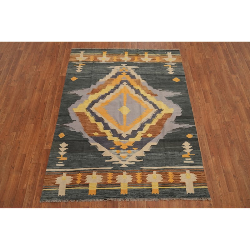 Hand Woven Southwestern Wool Multi-Colored Geometric Area Rug - 6' 6'' X 5' 0''