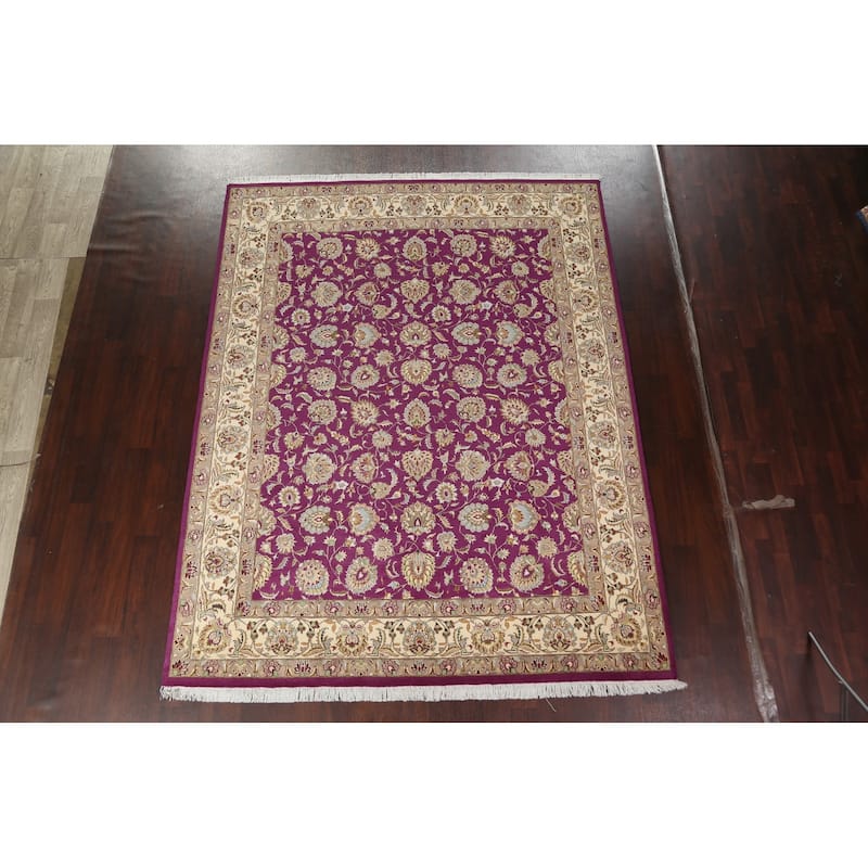 Wool/ Silk Vegetable Dye Floral Oriental Tabriz Area Rug Hand-knotted - 8'1" x 10'4"
