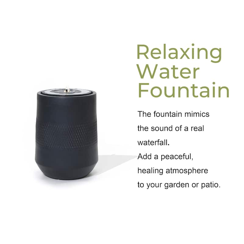 Dark Gray Resin Round Bubbler 23" Tall Outdoor Fountain with Lights, Solar Powered
