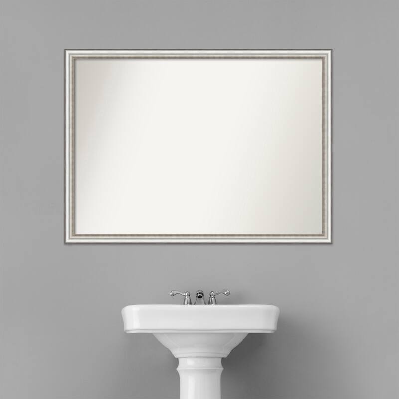 Non-Beveled Bathroom Wall Mirror - Salon Silver Narrow Frame - Salon Silver Narrow