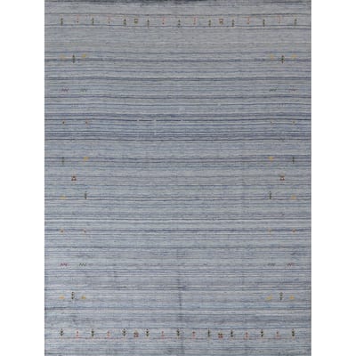 Striped Blue Gabbeh Oriental Area Rug Handmade Wool Carpet - 7'9"x 9'7"