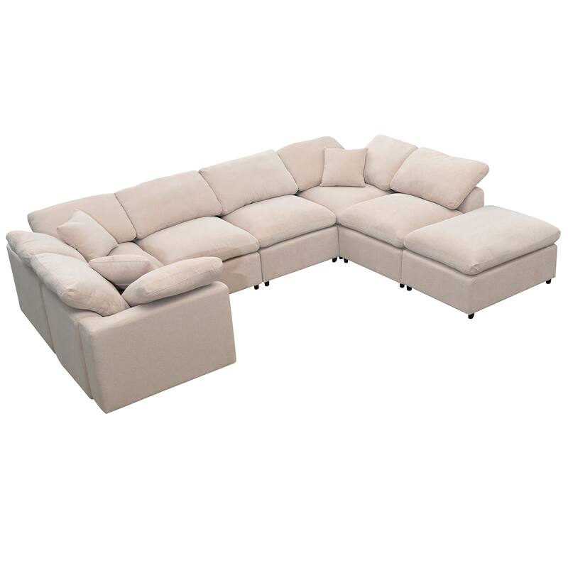 Sectional Sofa with Ottoman, L-Shaped Oversized Modular Sectional Sofa with Thick Seat and Back Cushions, Corner Sectional Sofa