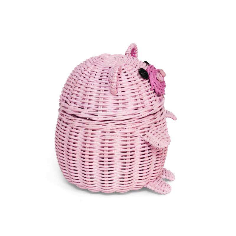 Pig Rattan Storage Basket with Lid Decorative Home Decor Hand Woven Shelf Organizer Cute Handmade Handcrafted Gift Decoration