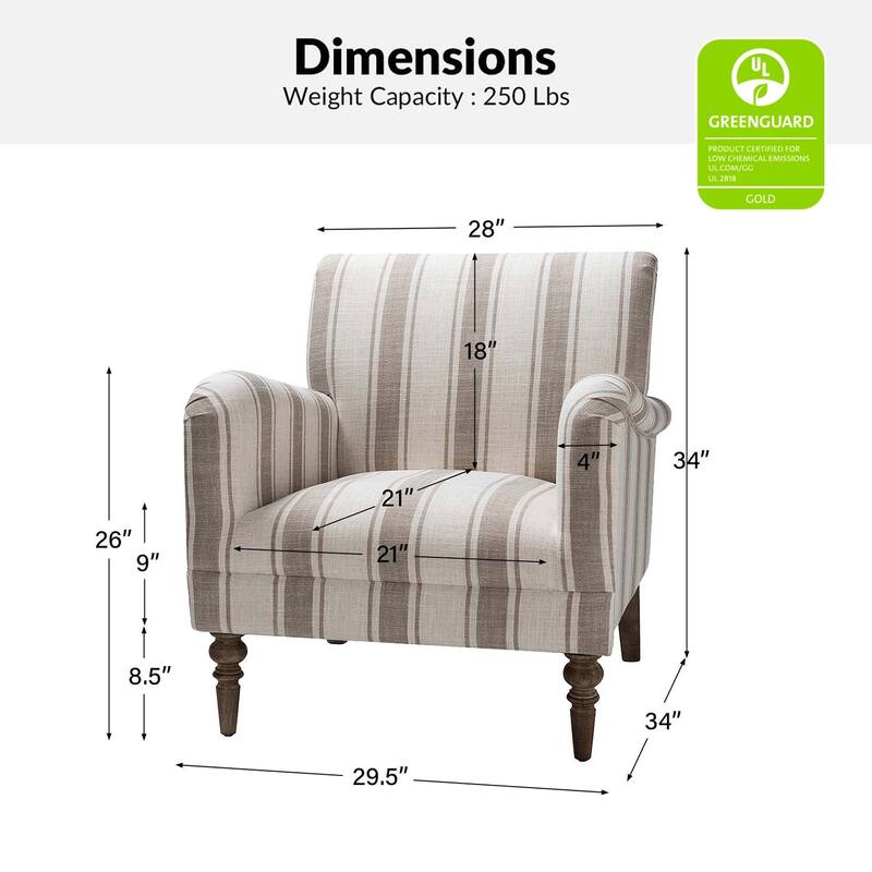 Seip Transitional Striped Arm Chair with Spindle Wood Legs Set of 2 by HULALA HOME