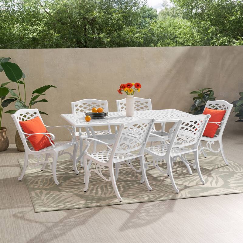 Phoenix Traditional Outdoor Aluminum 7 Piece Dining Set by Christopher Knight Home