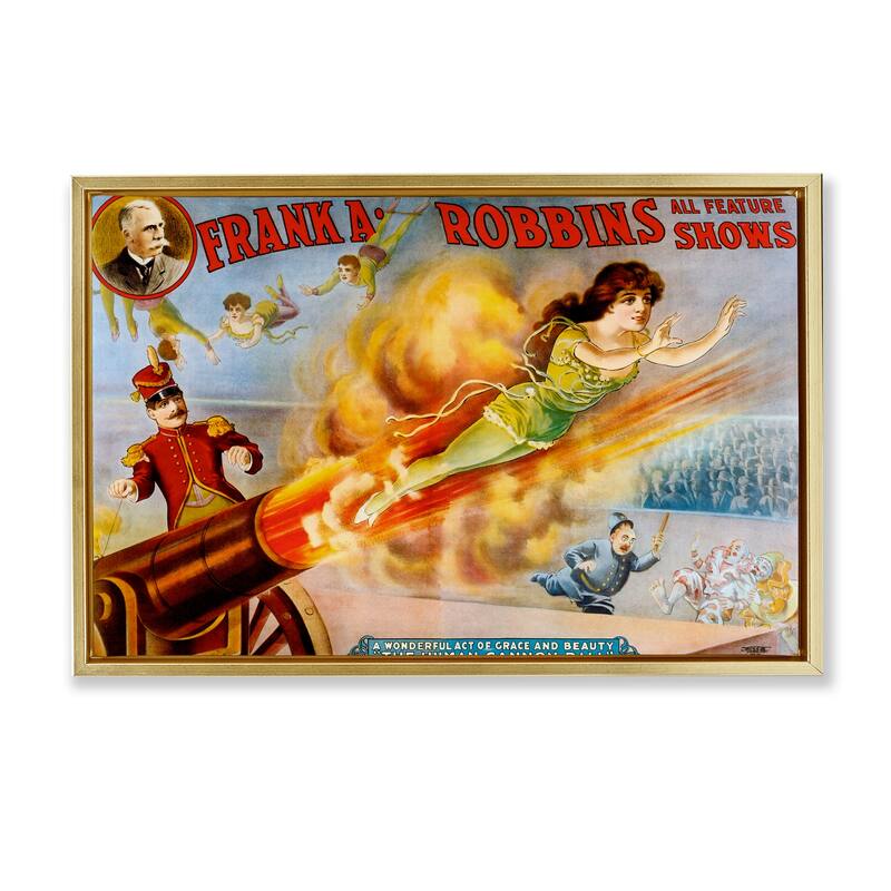 Stupell Vintage Circus Advertisement Framed Floater Canvas Wall Art Design By Marcus Jules - 25 x 17 - Gold