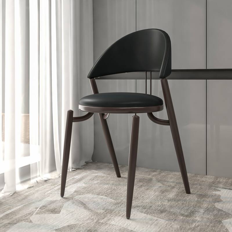 Venice Upholstered Leather Dining Chair Open Back Accent Side Chair with Iron Legs