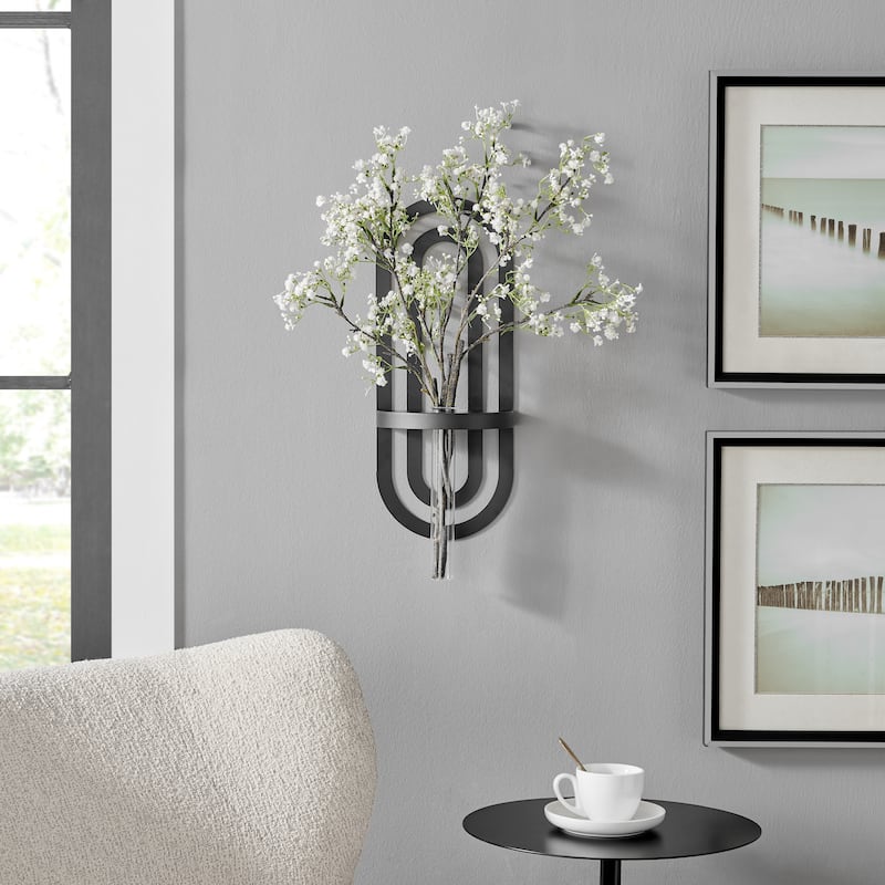 Danya B. Jacob Modern Black Metal Double Oval Frame Clear Glass Wall Mounted Vase