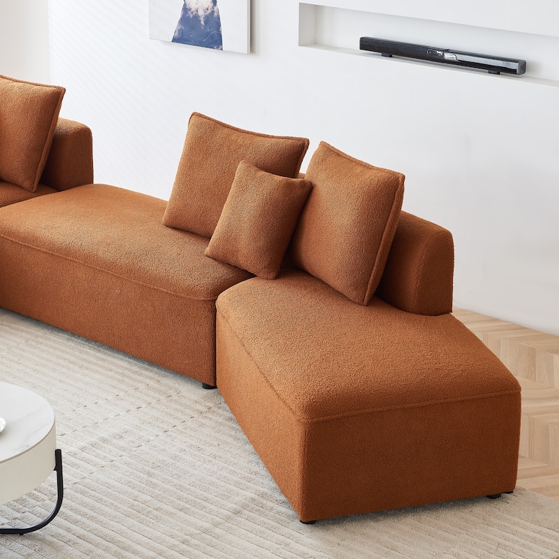 Oversized Curved Sherpa Upholstered 6-seats Sectional Sofa Couch