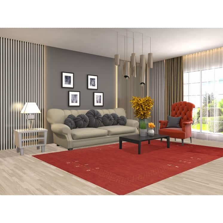 Gabbeh Area Rug Hand-Knotted Stripe Wool Carpet - 6'7"x 9'8"