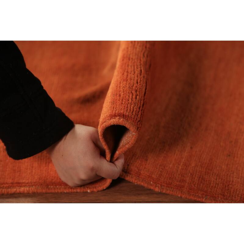 Orange Solid Gabbeh Modern Rug Hand-Knotted Wool Carpet - 4'0" x 5'8"