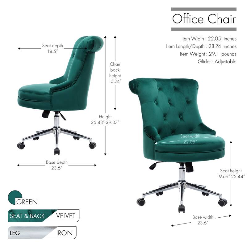Porthos Home Itzel Velvet Desk Chair With Swivel, Wingback Design