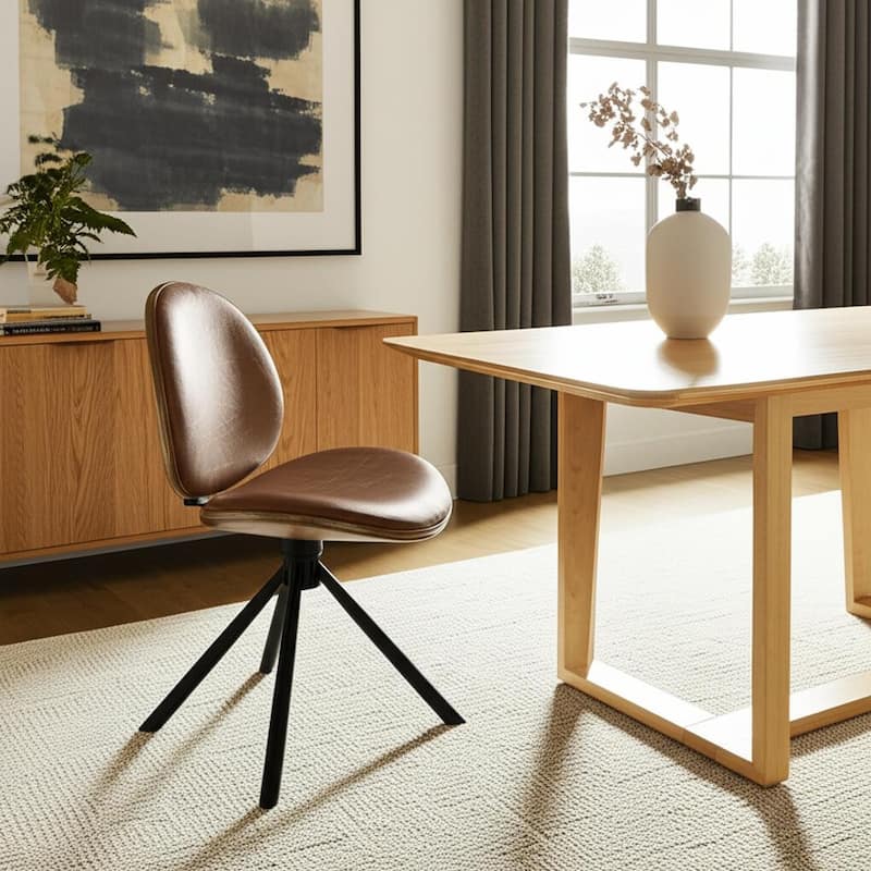 HomeRoots Brown and Black Faux Leather And Metal Dining Side Chair - 21.06 in. x 32.87 in. x 23.62 in. - Single - 21.06 in. x 32.87 in.  x 23.62 in. - Brown