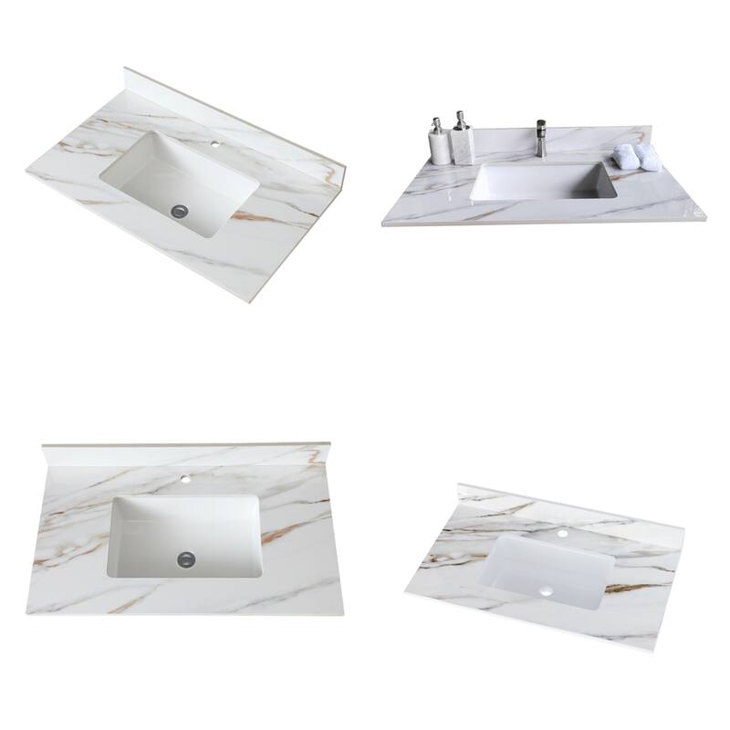 37" Bathroom Marble Undermount Vanity Top with 4" Height Backsplash
