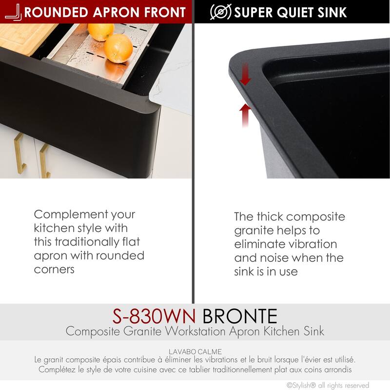 STYLISH Undermount 30" Workstation Single-Bowl Composite Granite Kitchen Sink - 30" x 21" x 10"