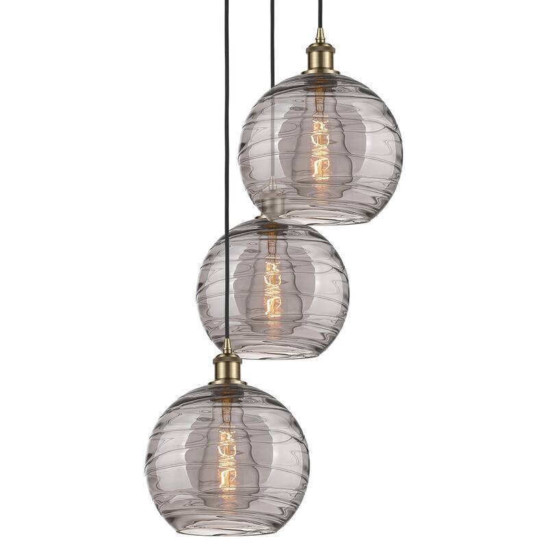 Innovations Lighting 113B-3P 36 17 Athens Deco Swirl Pendant Athens - Antique Brass / Light Smoke Deco Swirl