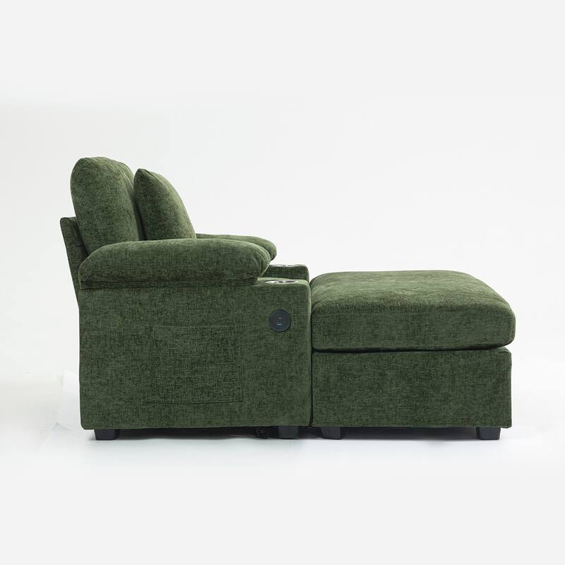 USB Charging Ports Oversized Arm Chair With Ottoman