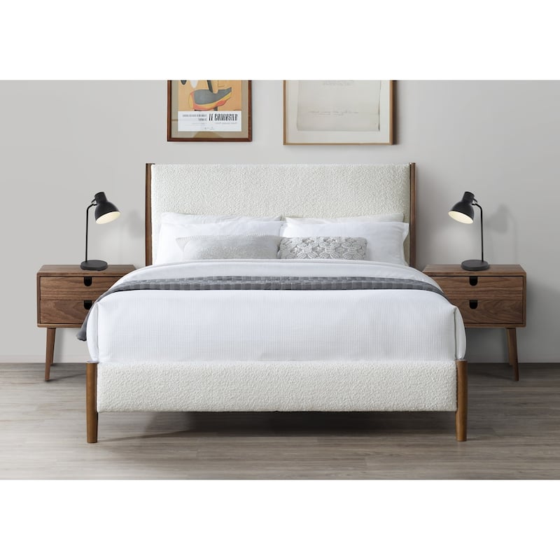 Callan Cream Boucle Upholstered Queen Platform Bed Frame