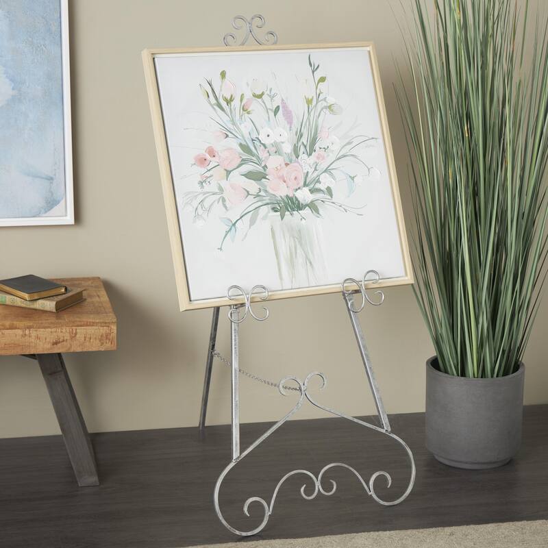 Metal Scroll Large Adjustable 3 Tier Easel with Chain Support - Gold or Gray - Roche River Decor