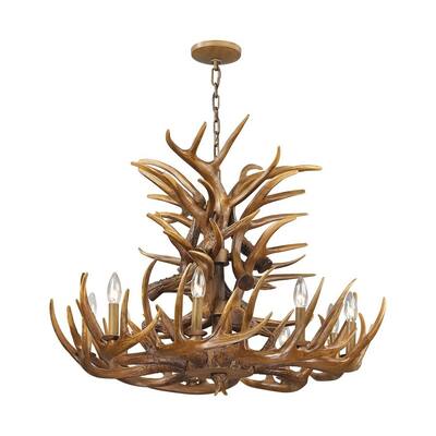 Denby Drive - Nine Light Chandelier Wood Brown Finish