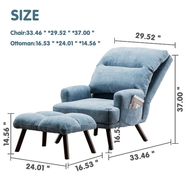 dimension image slide 4 of 7, OVIOS Wood Recliner Chair with Ottoman