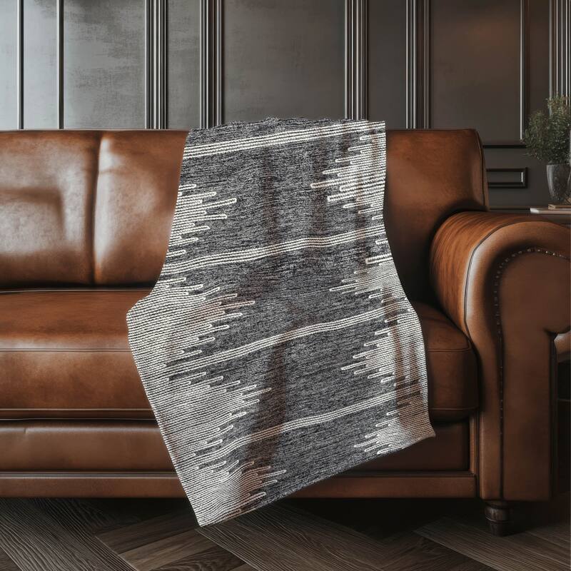 Premium Machine Washable Boho Moroccan Sherpa Throw Blanket - Charcoal - 4'2" x 5'10"