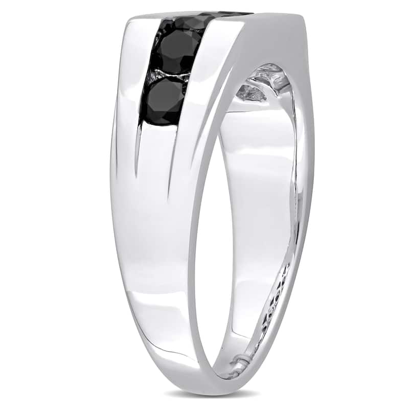 Miadora 1 CT TW Black Diamond Channel Set Mens Ring in Sterling Silver