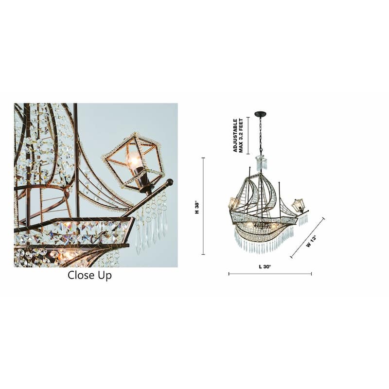 4 Light Golden Bronze Metal Chandelier With Crystal Accents