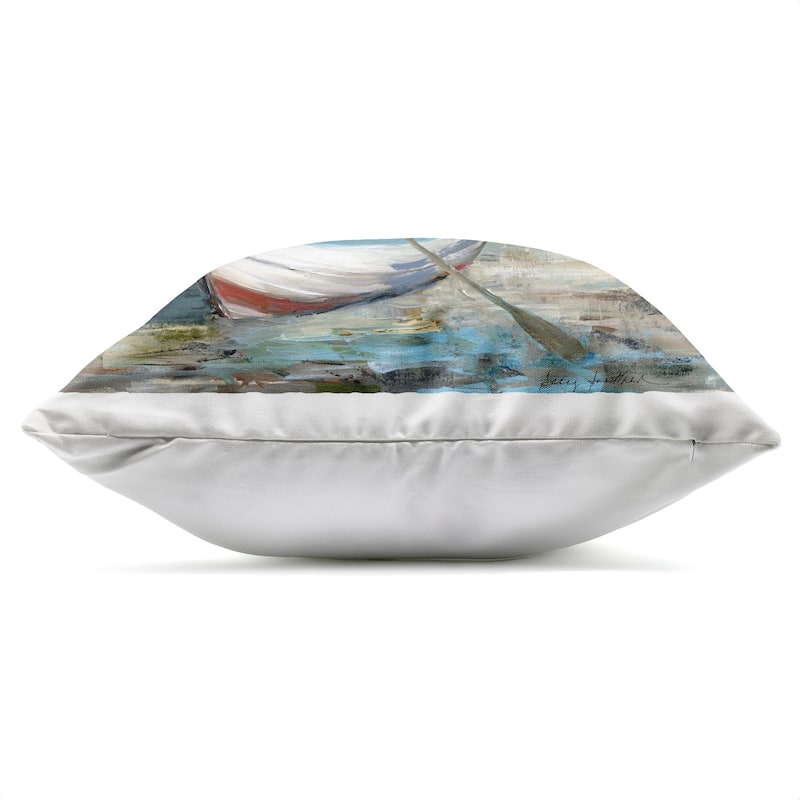 Stupell Boat & Oar on Shore Printed Outdoor Throw Pillow Design by Sally Swatland