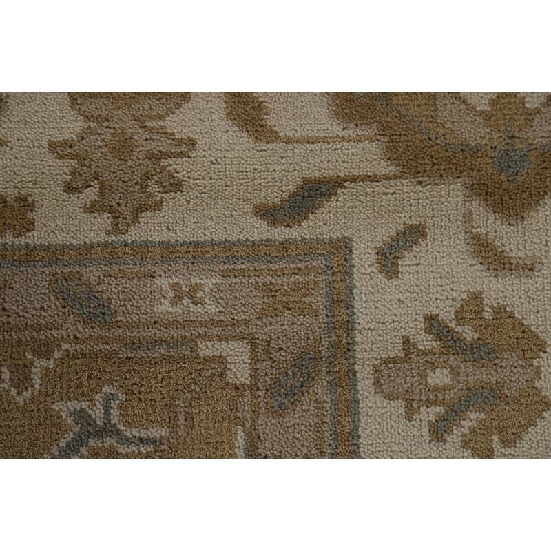Floral Beige Oushak Oriental Area Rug Handmade Wool Carpet - 8'0"x 10'2"