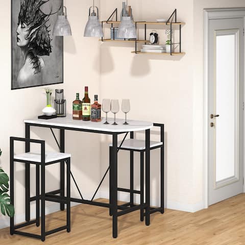 3-Piece Bar Table Set, Kitchen Pub Dining Table with 2 Bar Stools