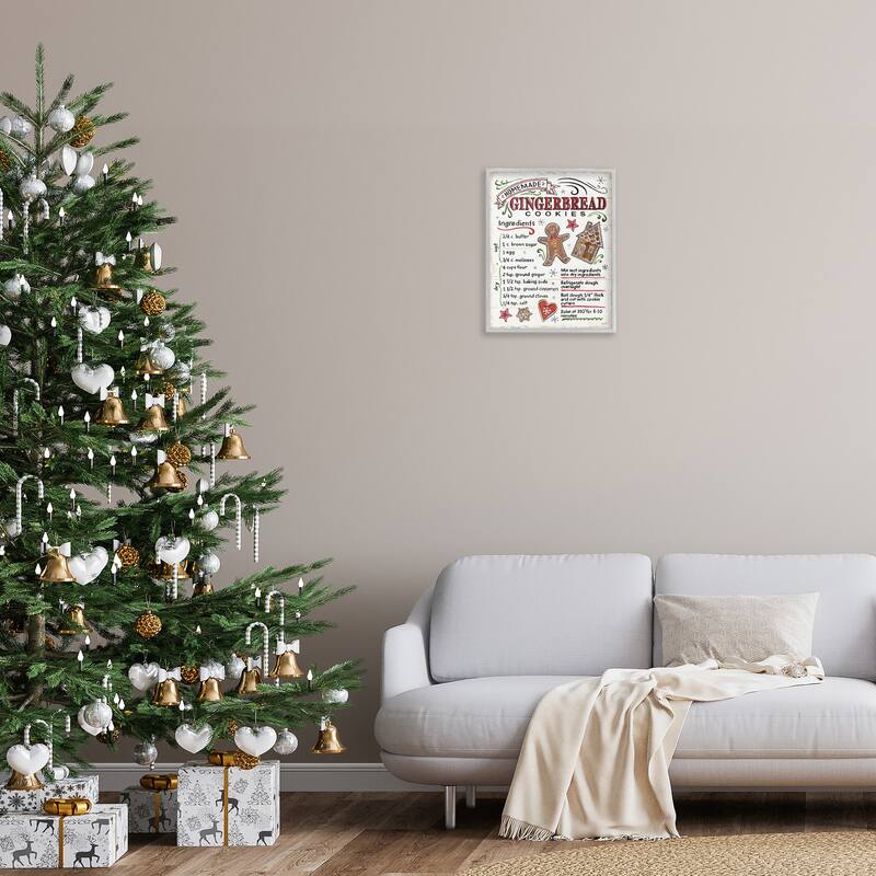 Stupell Homemade Gingerbread Cookies Holiday Cooking Instructions Framed Wall Art - Red