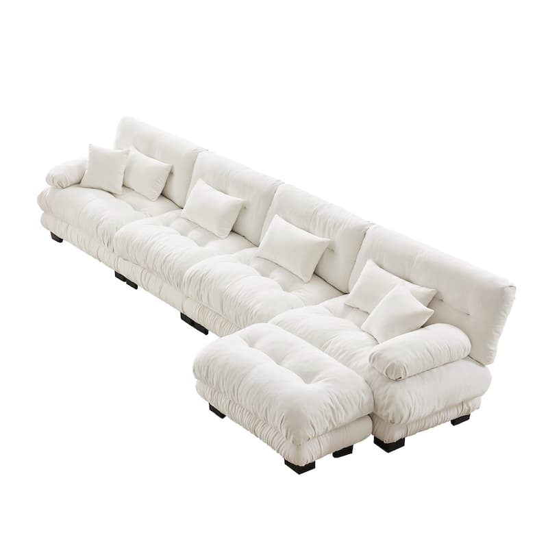 4-Seater L-Shaped Free Combination Modular Sofa with Convertible Ottoman