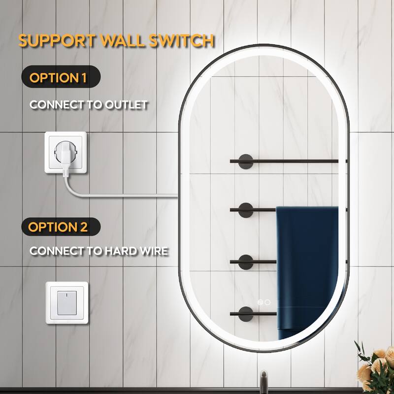 36"H Wall Mounted Bathroom Framed LED Mirror With Memory Function