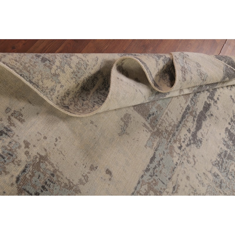 Contemporary Abstract Oriental Area Rug Handmade Beige Wool Carpet - 5'4"x 7'5"