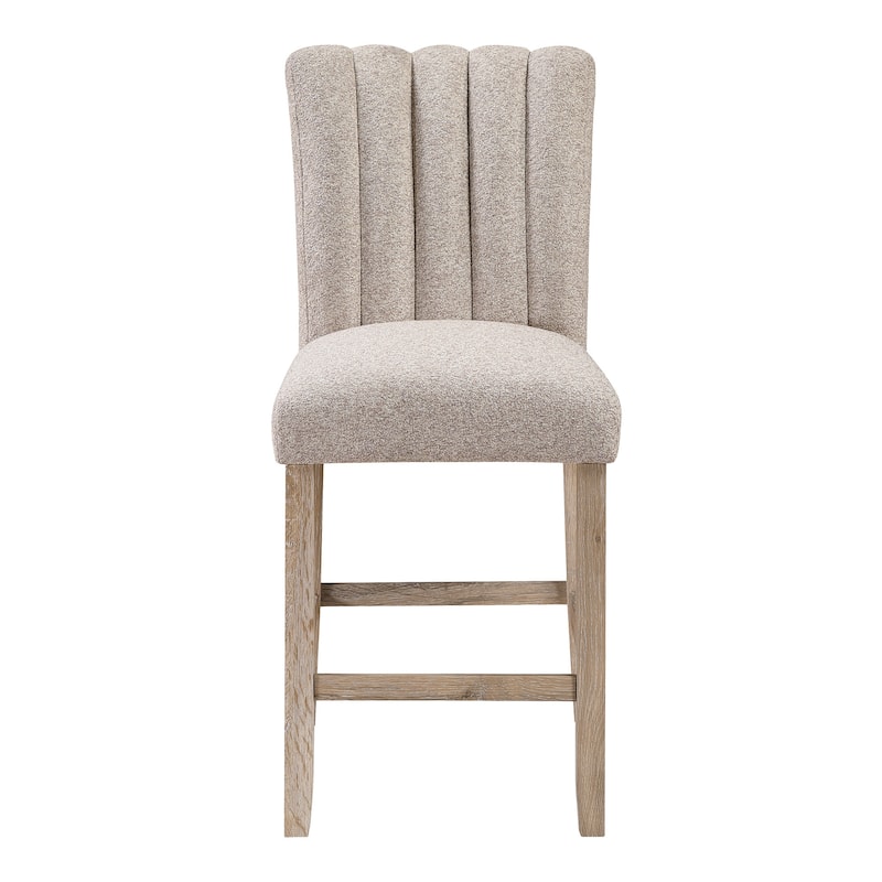 HomeRoots Set of Two 26" Beige and Natural Fabric and Wood Bar Height Bar Chairs