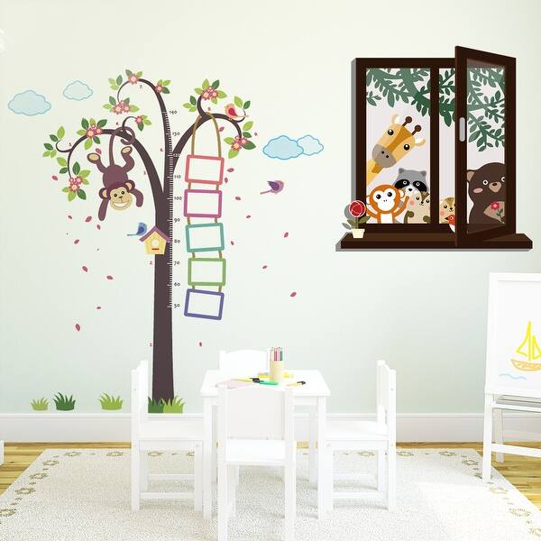 slide 2 of 4, Walplus Monkey Height Measure 3D Animal Window View Kids Wall Sticker